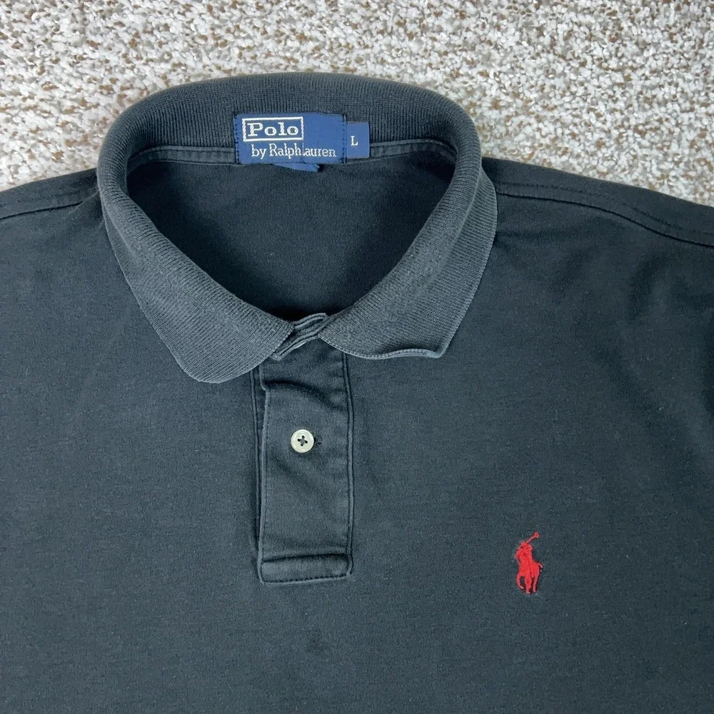 Polo Ralph Lauren Polo Shirt Mens‎ Large Black Cotton Red Pony Logo Casual Top